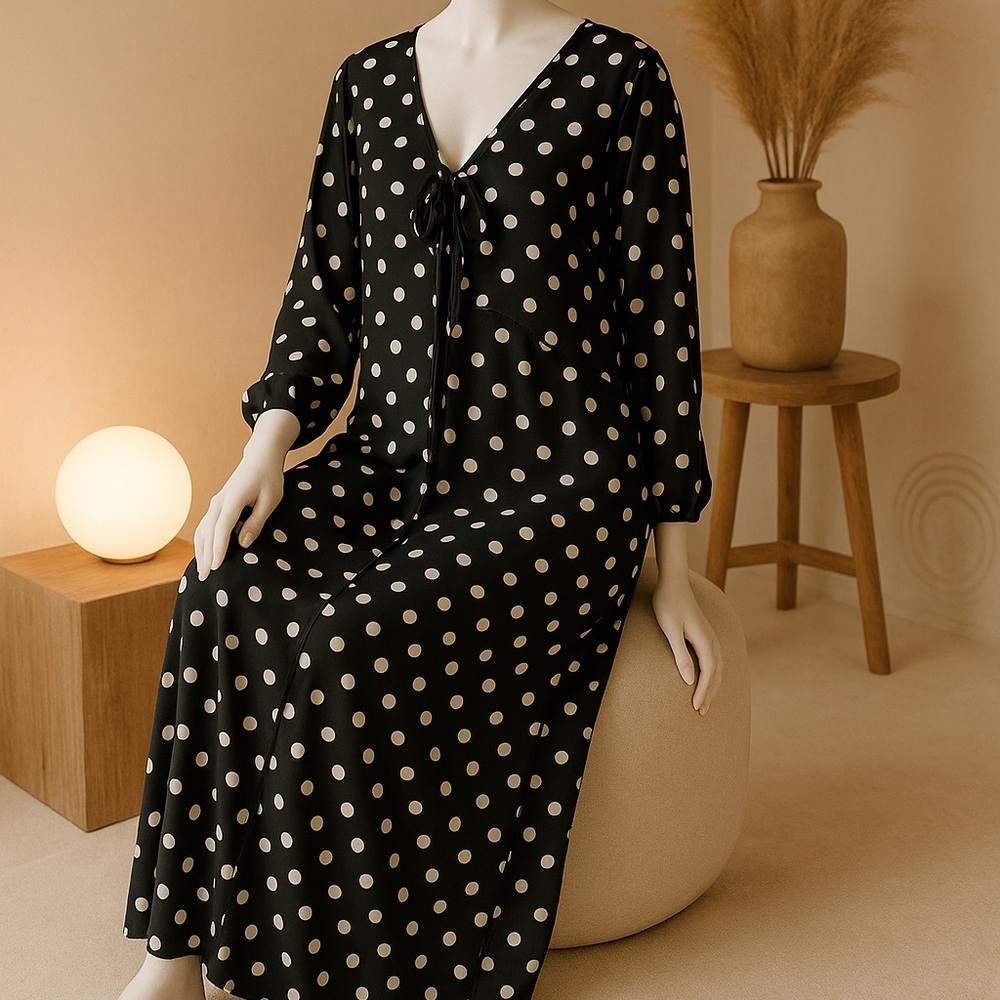 Ava & Viv Black and White V-Neck Bishop Sleeve Dress BRAND NEW